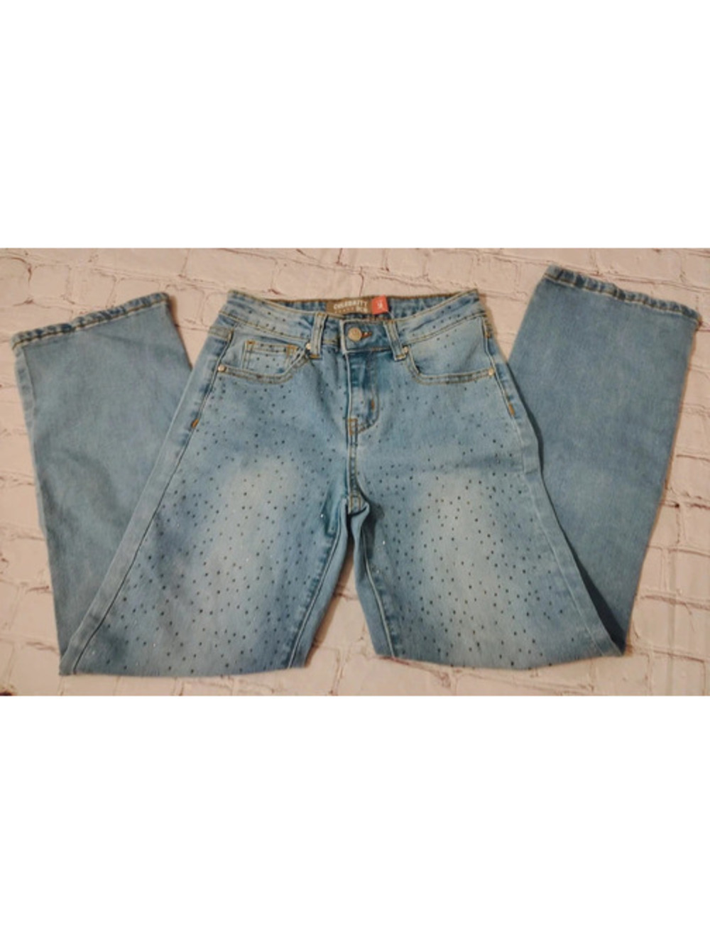 Girls Celebrity Ace Rhinestone Bootcut Jeans | Size 10 | Light Wash Denim